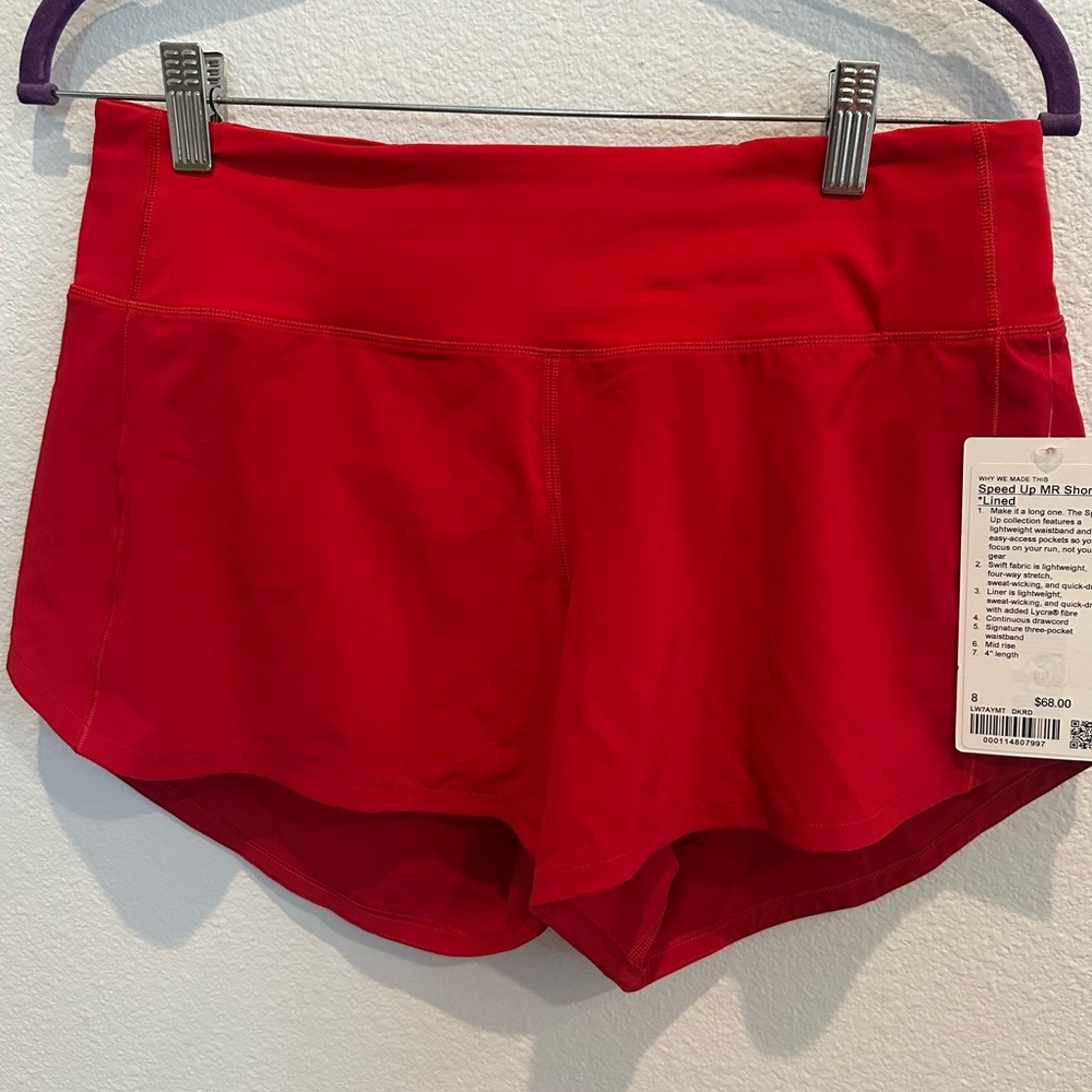 NWT Lululemon Sz 8 MR Speed up Shorts